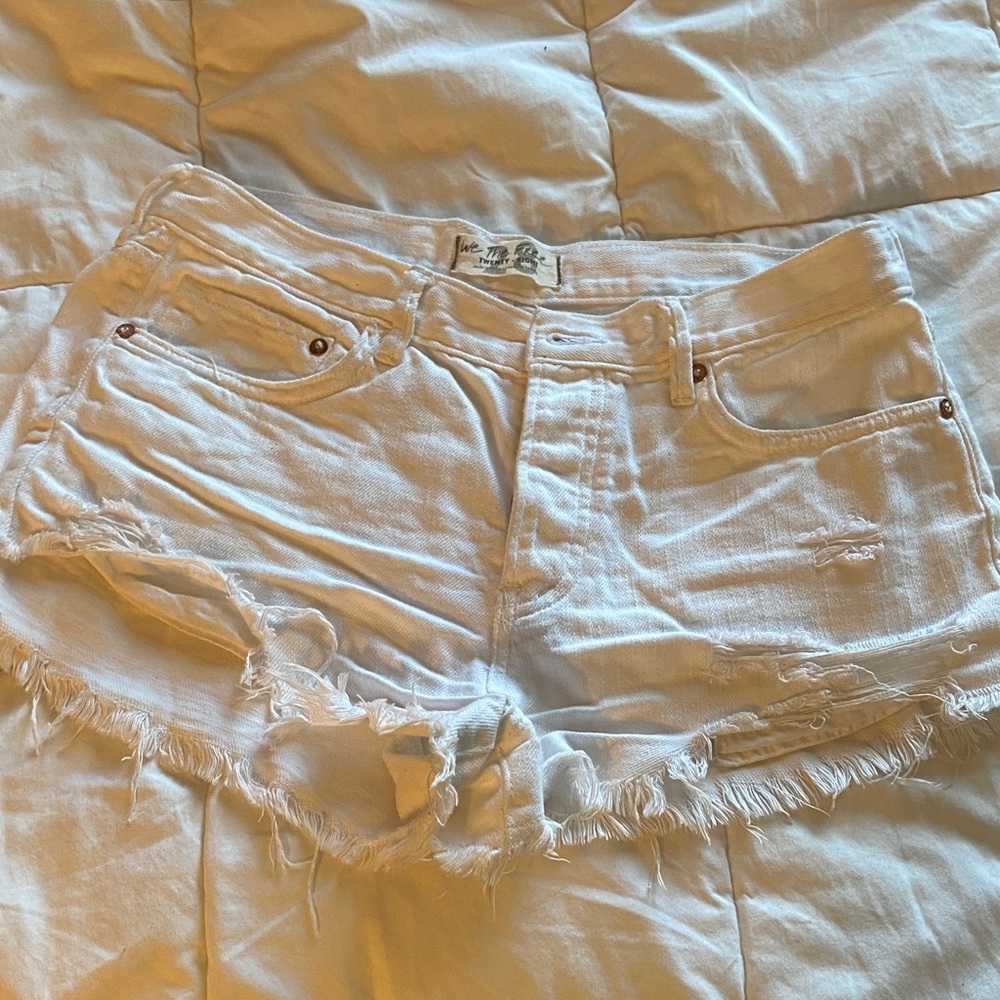 Free People White Distressed Women's Denim Shorts